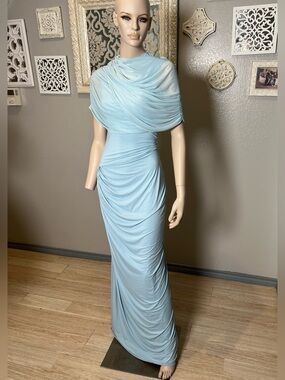 Miss Rosier Elegant Light Blue Draped Evening Gown